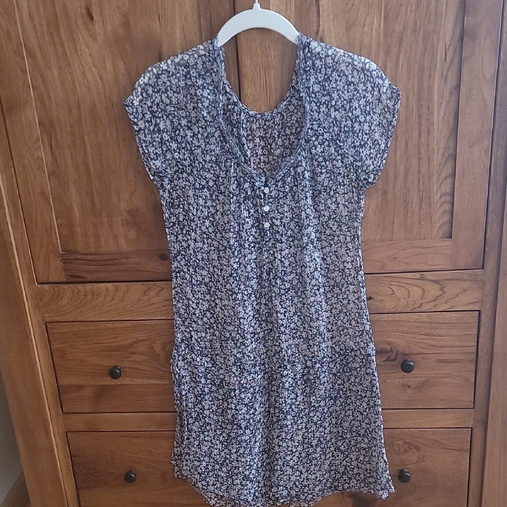 Floral 100% Silk Short Sleeve Tunic Dress
